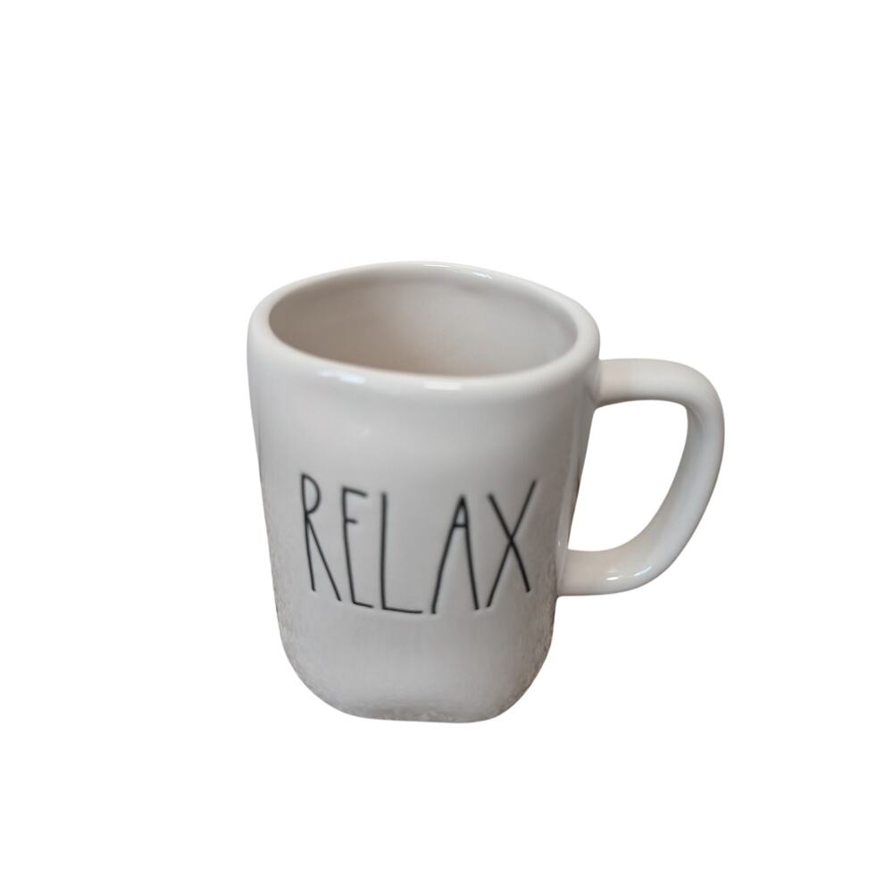 Rae Dunn RELAX Coffee Mug Cream Ceramic Artisan Collection By Magenta 16 oz